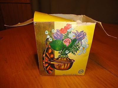 Vintage Handy Copper Wall Planter with fake flowers in box