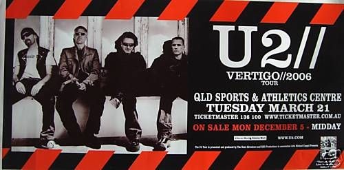 U2 VERTIGO 06 TOUR BRISBANE,AUSTR​ALIA CONCERT POSTER