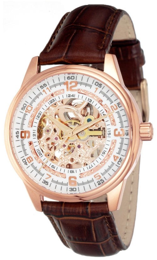 Akribos XXIV AK410RG Saturnos Skeleton Auto Rose Gold Mens Watch