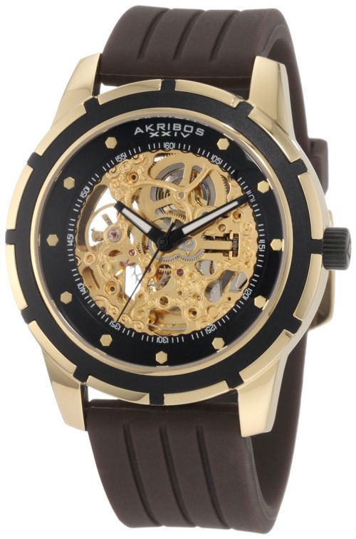 Akribos XXIV AKR444YG Premier Delos Automatic Skeleton Mens Watch