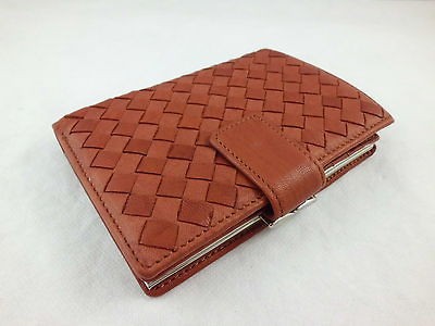 REAL Lambskin Woven Leather BROWN Medium Frame Wallet Purse 3118