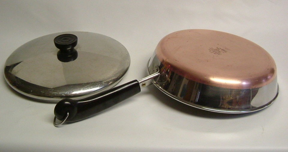 1801 Revere Ware 9 Fry Pan Skillet / Lid Copper Clad Bottom