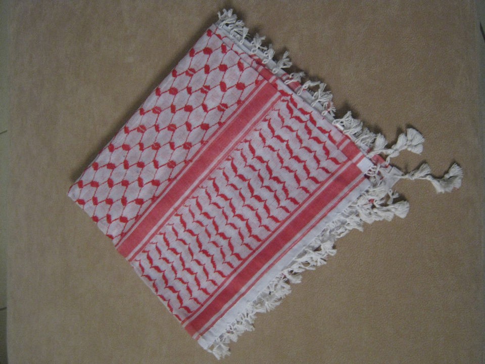 BEAUTIFL PALESTINIAN RED & WHITE KEFFIYEH KAFIYA SCARF NEW 