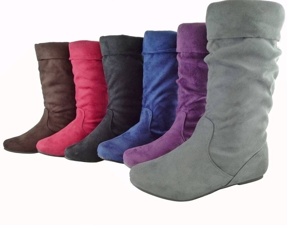 Women Boots Slouch Faux Suede Comfortable Folding Design New Warm 