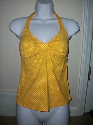 Lands’ End Size 2 Mastectomy Yellow Mini Dot V Neck Halter Tankini 