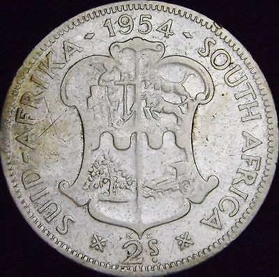 1954 Fine+ South Africa Silver 2 Shillings   KM# 50   