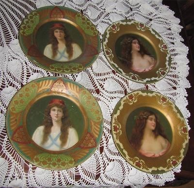   Vienna 4 Tin Victorian Art Charger Plate Set Gypsie & Lady in Lace 10