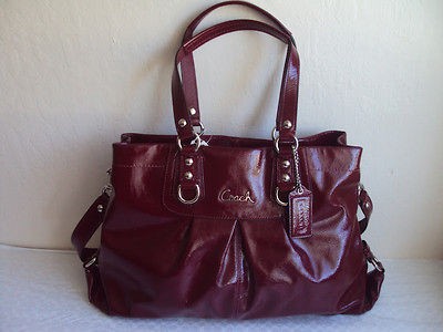 Coach NWT 15516 Ashley Patent Leather Carryall Silver Garnet