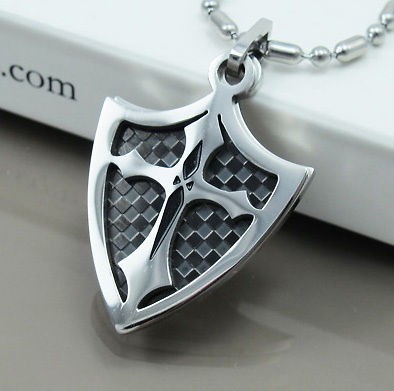 NEW Chrome Silver & Black Dog Tags Knights Shield Cross Mens Pendants 