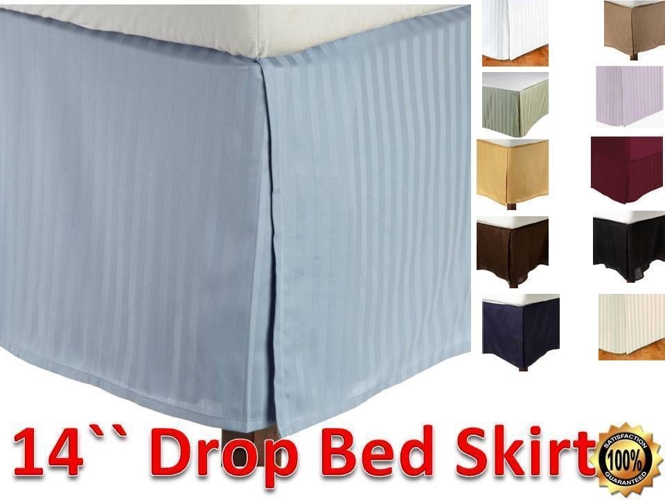 Egyptian Quality Stripe Bed Skirt   Pleated Tailored 14 Drop