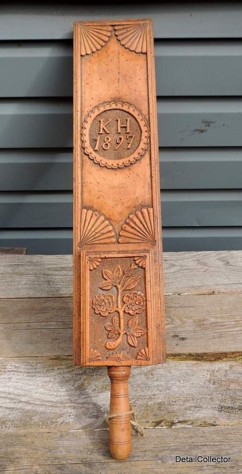   MANGLE BOARD 19th Century Bed Smoother Victorian Folk Art Wood Carving