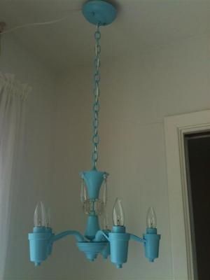 ShAbby Retro/MCM AQUA Chandelier~5 Arms~OLD Prisms~Vintage Beach 