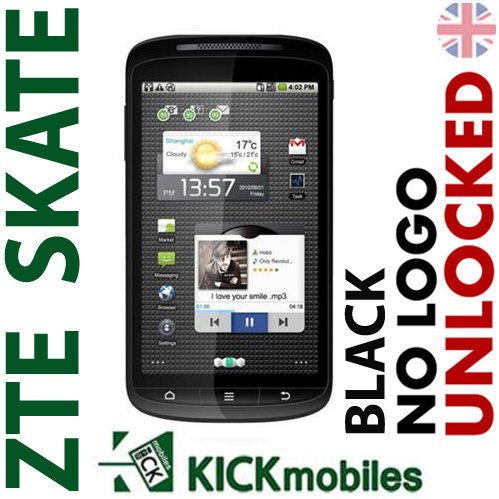 BNIB ZTE SKATE BLACK FACTORY UNLOCKED No Network Logos GSM