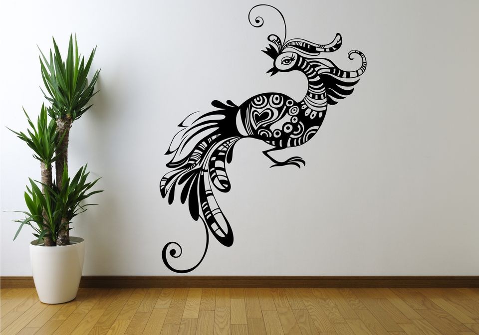 PEACOCK BIRD PATTERN HEART WALL ART WALL STICKER DECAL MURAL STENCIL 