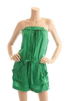 BCBG MAX AZRIA EMERALD GREEN WOVEN STRAPLESS ROMPER SIZE 6