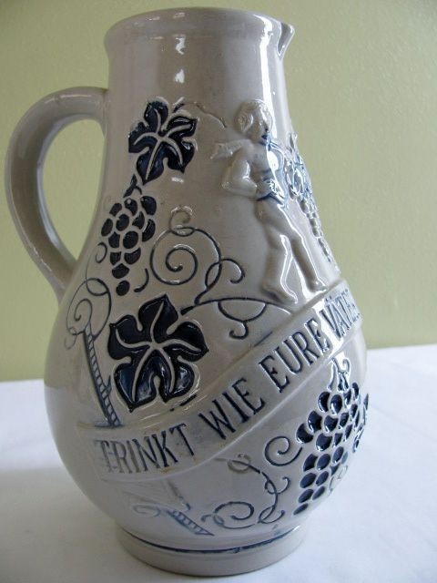 Blue on Gray Glaze Wine Jug or Bulbous Pitcher Germany