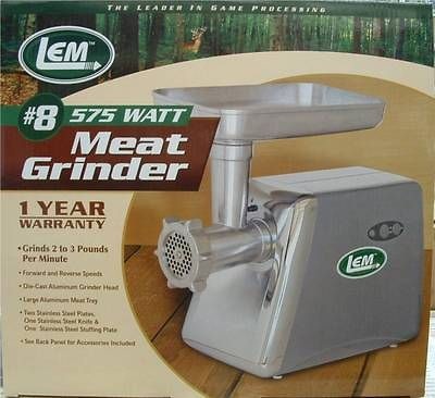 New LEM #8 575 WATT Electric Meat Grinder Grinds 2 to 3 lbs Per Minute 