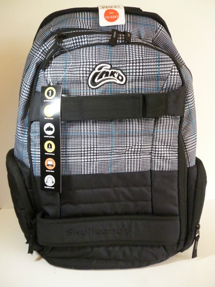 INKD SKULLCANDY Black Wht & Blue Print Downshift Laptop Backpack 