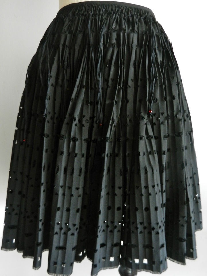 Authentic ~ AZZEDINE ALAIA ~ RARE Black Wool Cut Out, Beaded Full 