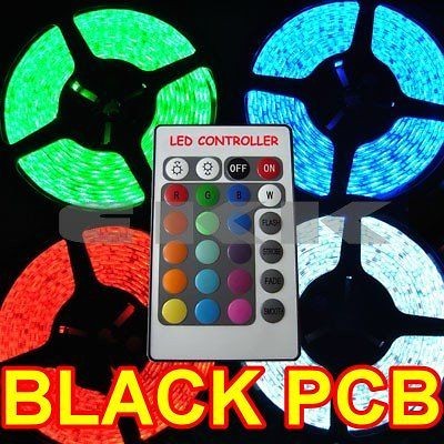 5M Black PCB Waterproof 5050 SMD RGB 300 LED Strip + IR Controller 