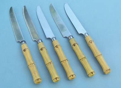 Gibson Tiki Island Faux Bamboo 5 Butter Knives 8 1/2 Vintage Retro