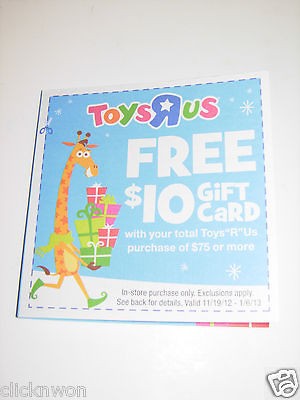 One (1) Toys R Us Coupon Purchase $75. or more & Recieve $10 Gift Card 