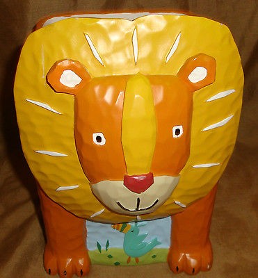 Jenny Jeff LION Safari WASTEBASKET Trash Can BATHROOM Decor