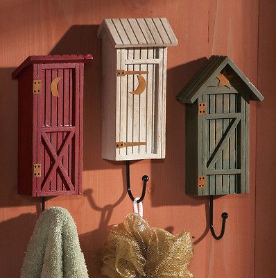   Rustic Whimsical Outhouse Bathroom Wall Hooks Hanger Bath Decor