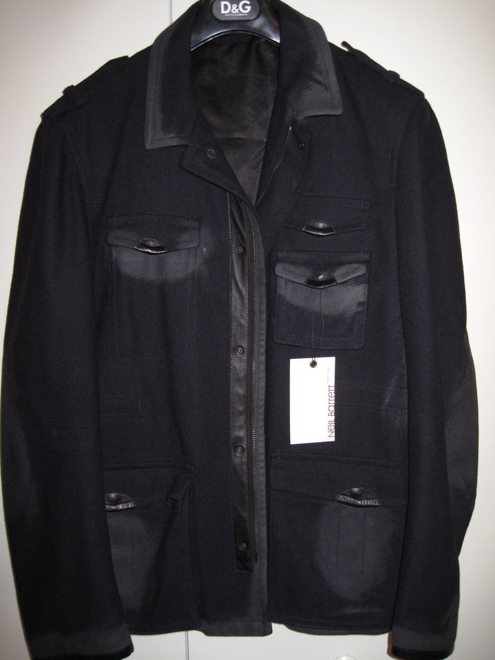 NEW MEN NEIL BARRETT BLACK LEATHER COAT SZ L $1875 BARNEYS NEW YORK 