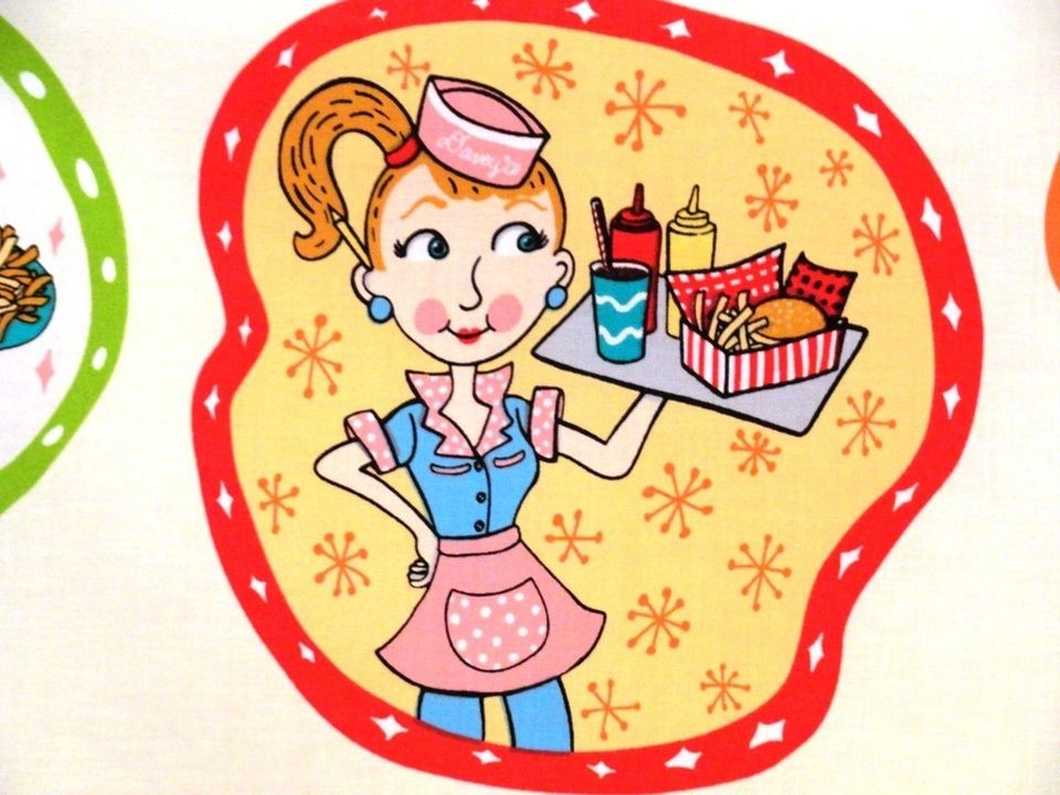 New Barbaras Diner Fabric 23 Waitress Food Retro Kitchen