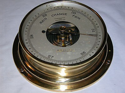 TAYLOR LARGE DIAL BRASS SHIPS BAROMETER SILVER DIAL 1940sRF BOVEY 