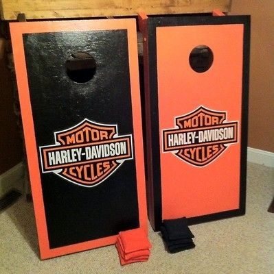   /BLACK M.C CUSTOM CORNHOLE BOARDS With 8 Bags, Bean Bag Toss Game