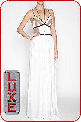 BCBG GENERATION WHITE GEO BLOCK SLEEVELESS MAXI DRESS PVG6Q516 $178 SZ 