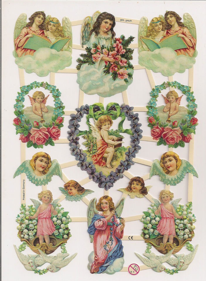 German Embossed Scrap Die Cut   Reading Angels / Christmas NICE 