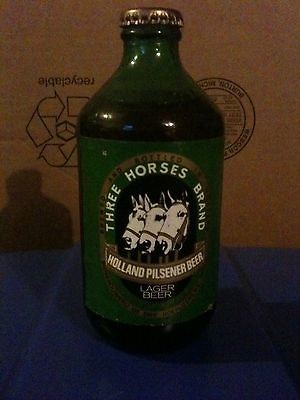 Three Horses Holland Pilsener, old collectible stubby beer bottle