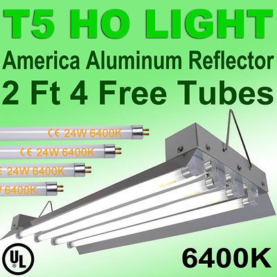 24 96W 4x 6400K T5 HO Fluorescent Lamp 2 Grow Light Bulbs Fixture 