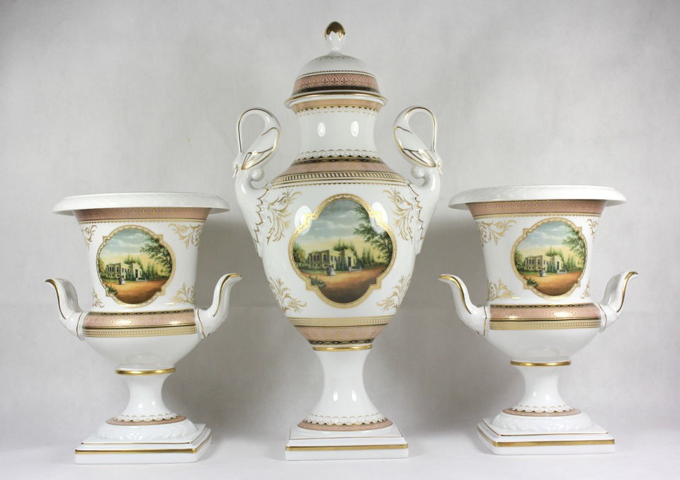   GERMAN PORCELAIN GARNITURE SET VIENNA BELVEDERE K NOSSEK CAMPANAS