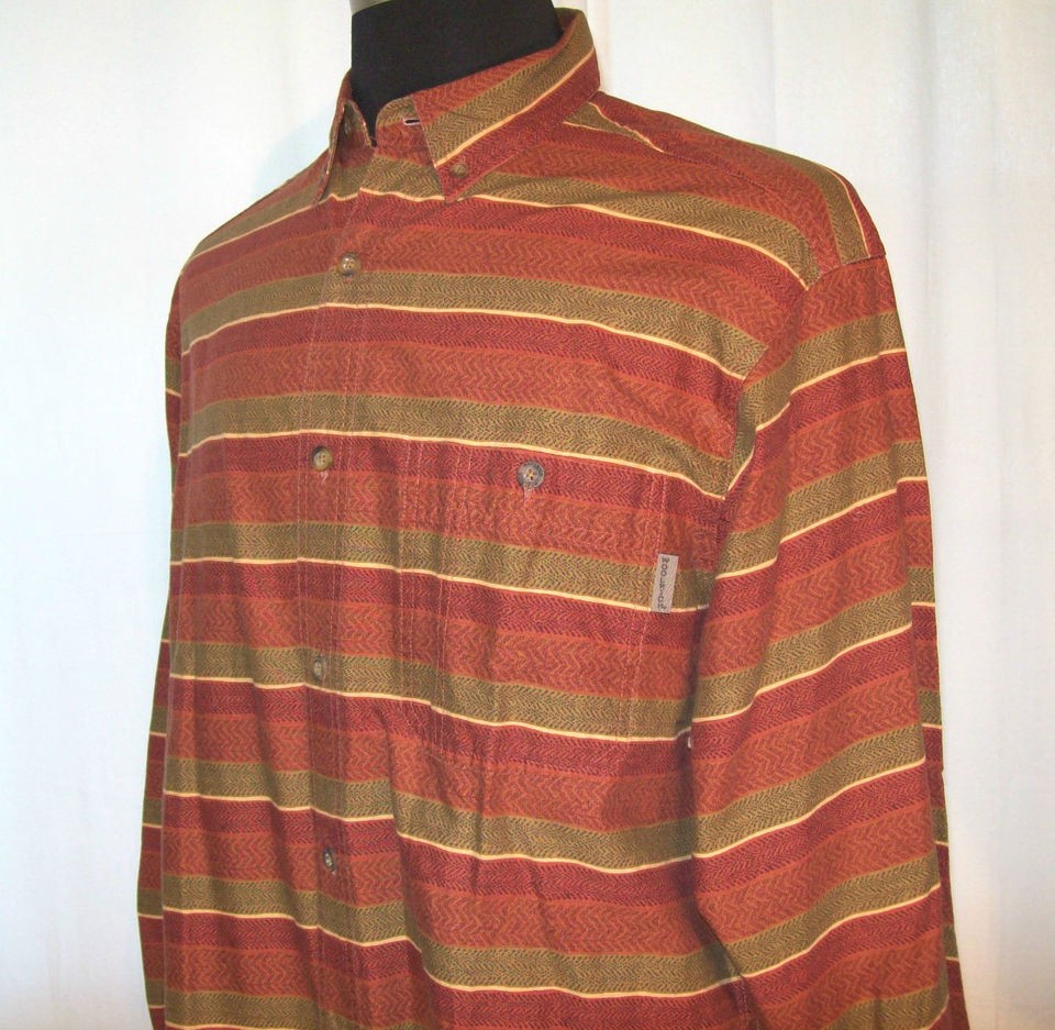 New WOOLRICH Long Sleeve brown Shirt M Primitive Stripe Lt Buckskin 