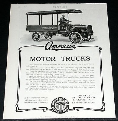   MAGAZINE PRINT AD, AMERICAN MOTOR TRUCKS, BELLEVILLE MILK DELIVERY