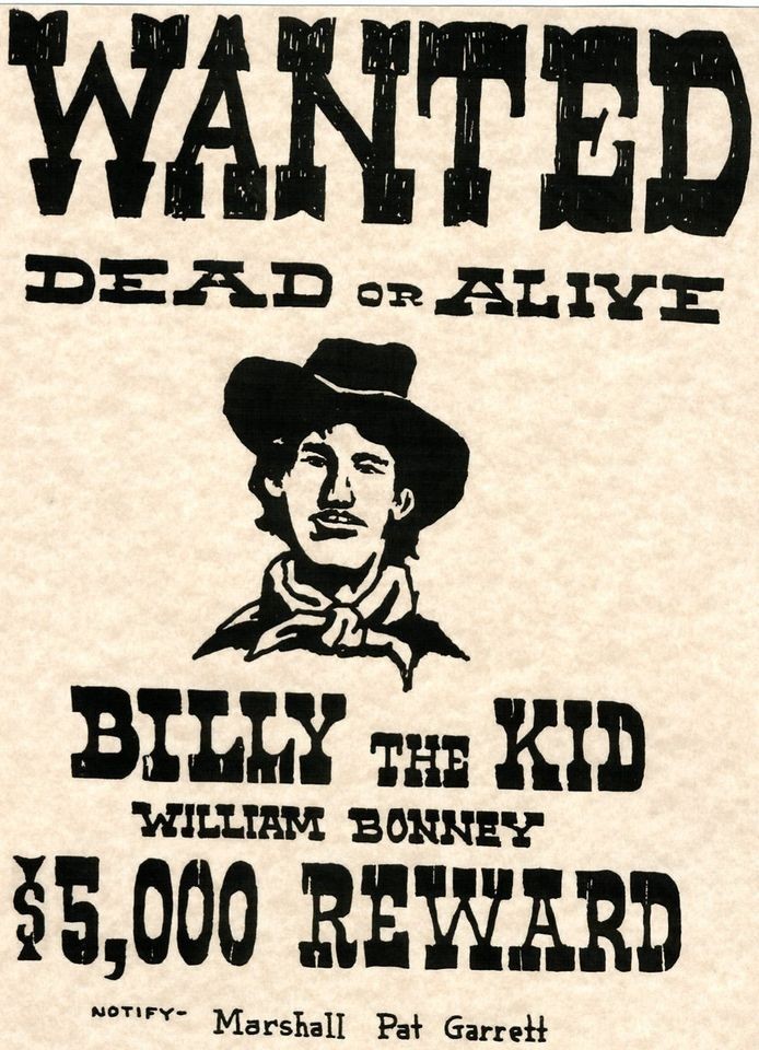 BILLY THE KID WANTED POSTER METAL PLAQUE SIZES = 11x8 or 8x6