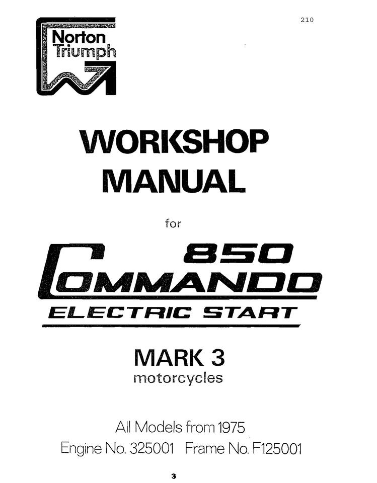 Norton Workshop Manual Book Commando Mark 3 Electric Start All Models 