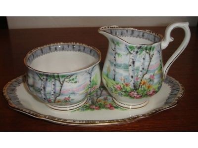 Royal Albert Silver Birch Creamer Sugar & Tray