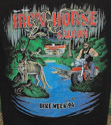 VTG IRON HORSE SALOON SHIRT BIKE WEEK 94 HARLEY DAVIDSON SWAMP RIDE 