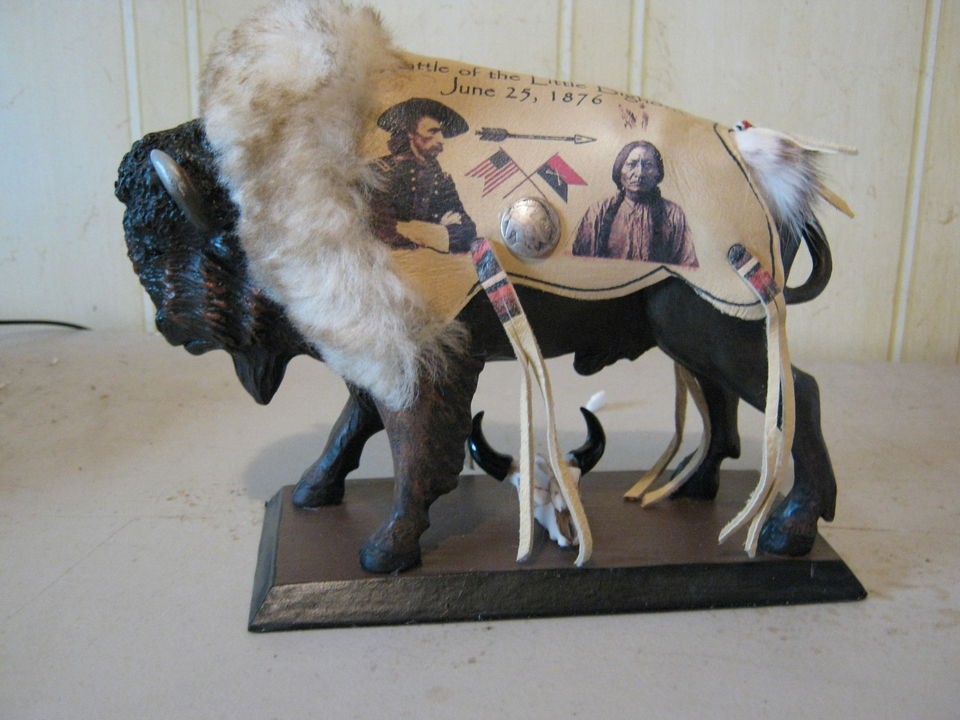 Custer & Sitting Bull Buffalo Visions Statue with Overlay Robe 