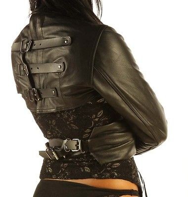 Leather Straitjacket bolero body binder top bondage armbinder harness 