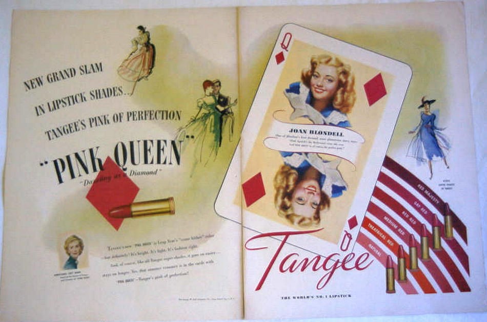 1948 TANGEE LIPSTICK   PINK QUEEN   JOAN BLONDELL PRINT AD