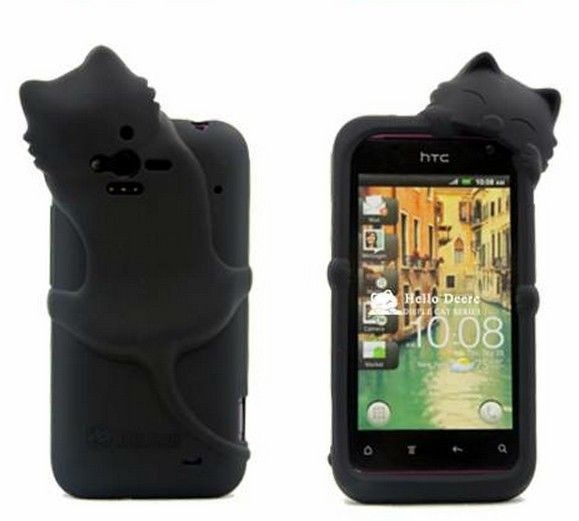 Black Gift HTC Rhyme Bliss Sense S510B G20 Kiki Cat Silicon Soft Back 