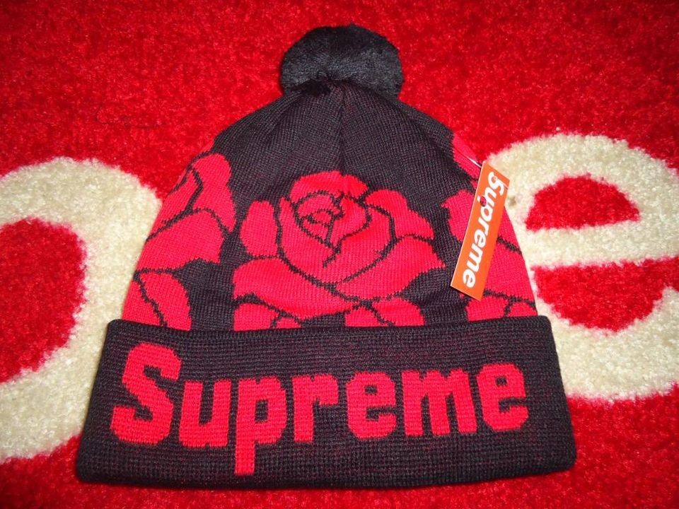 SUPREME 2012 F/W ROSE BEANIE BOX BIG BLOCK LOGO ARC HAT CAP BLK COMME 