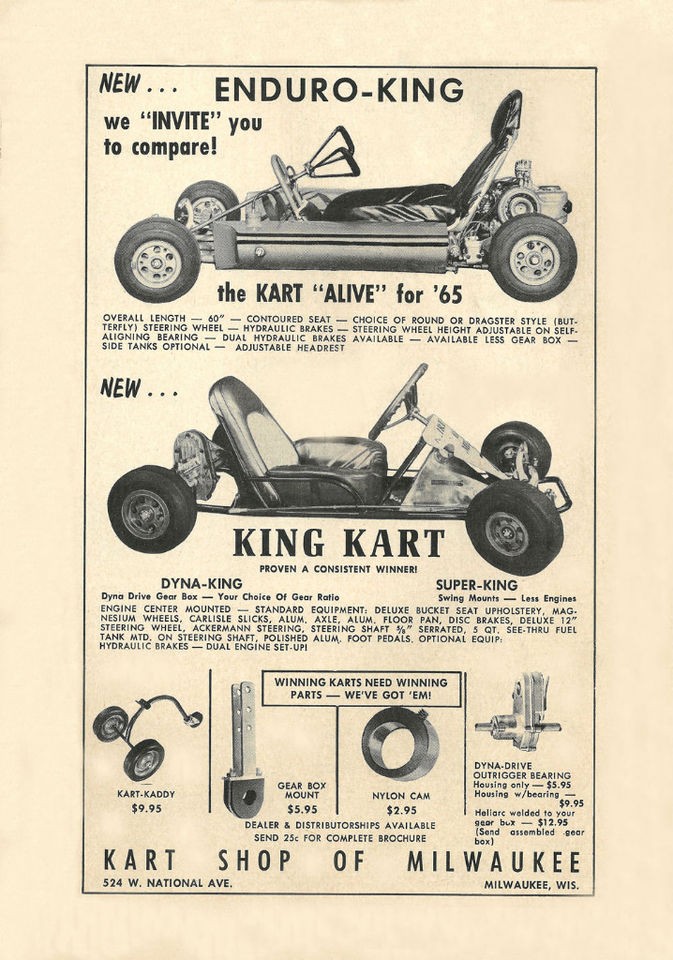 Vintage 1965 King Kart Enduro King, Dyna King & Super King Go Kart Ad