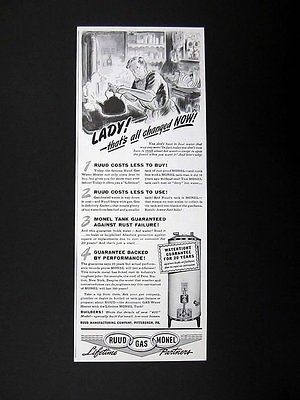 Ruud Gas Water Heater garrett price art illustration 1941 print Ad 